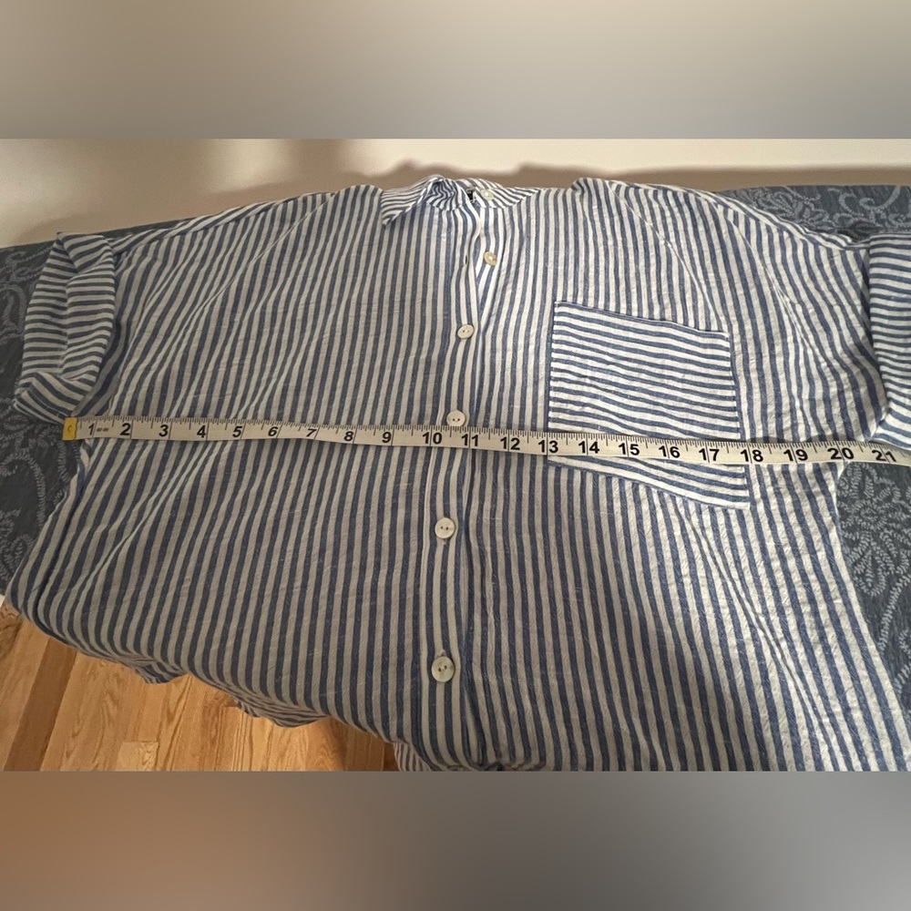 Navy and White Striped Button-Up shirt - Picture 6 of 7